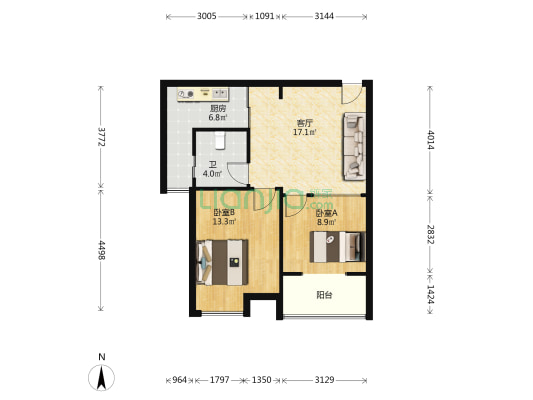 渔港家园A区 2室1厅1卫 67平方