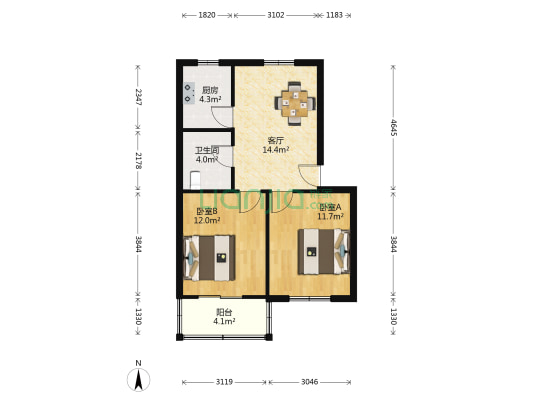 府忠埭155号 2室1厅1卫 61平方