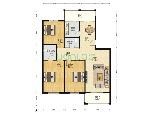 贻静园 3室2厅2卫 152平方