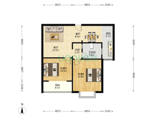 云都新苑 2室2厅1卫 82平方