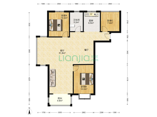港鑫城 3室1厅1卫 113平方
