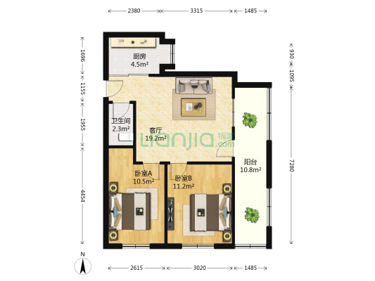 劳动厅宿舍 2室1厅1卫 67平方