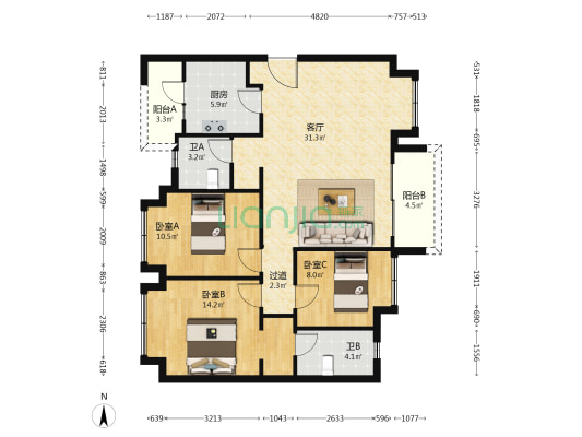 融创翰林学府 3室1厅2卫 109平方