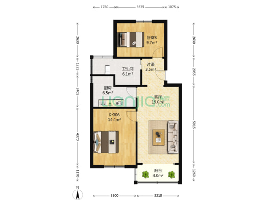 妙栏路200弄 2室1厅1卫 75平方