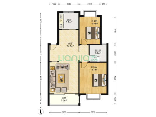 白鹿花苑（南区） 2室1厅1卫 94平方