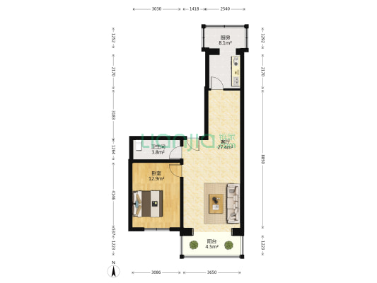 地利苑 1室1厅1卫 76平方