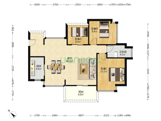 欣乐道华府 3室1厅1卫 88平方