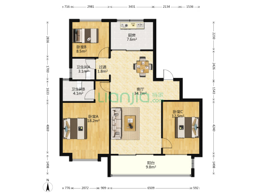 万科大都会二期云栖 3室1厅2卫 130平方