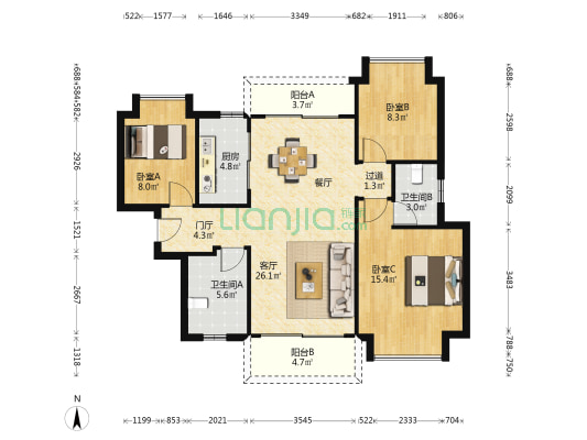 惠阳雅居乐花园三期 3室1厅2卫 109平方
