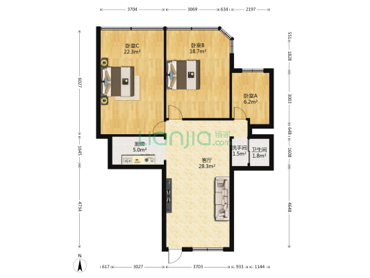 昌信公寓 3室1厅2卫 83平方