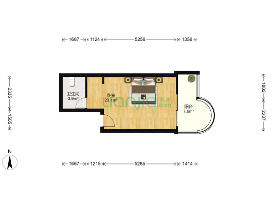 美新广场 1室0厅1卫 52平方