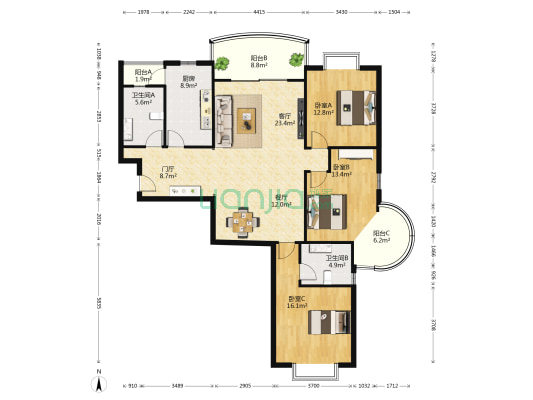 家化中房苑 3室2厅2卫 154平方