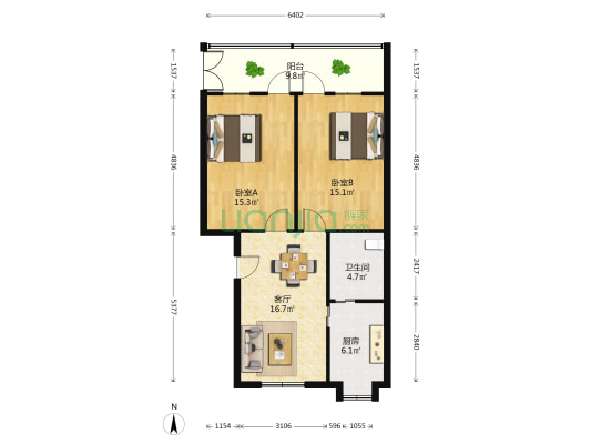 龙腾大厦丰和大道1558号 2室1厅1卫 84平方
