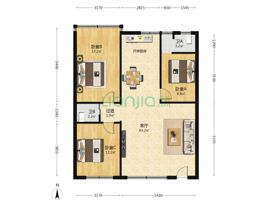 海甸二西路7号 3室1厅2卫 86平方