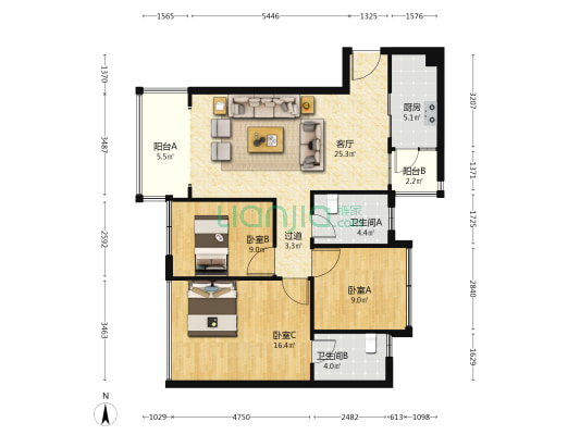 流溪别院雅苑 3室1厅2卫 99平方