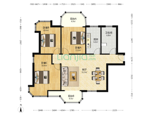 森松花园 3室1厅1卫 110平方