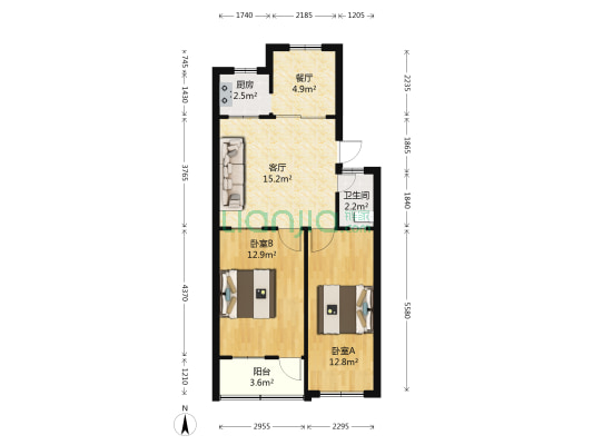 蝶园小区 2室2厅1卫 65平方