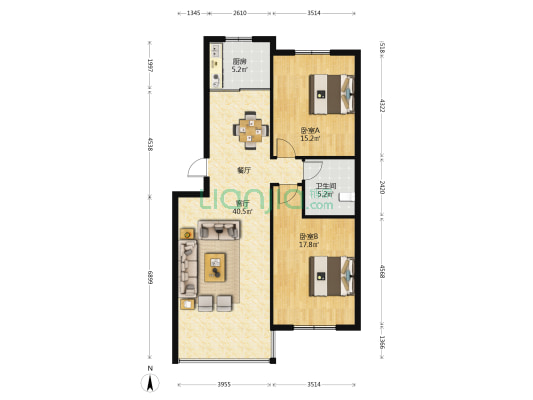 海润家园 2室1厅1卫 103平方