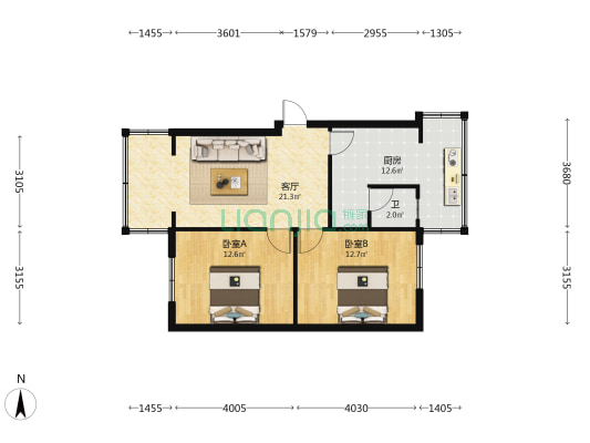 一环路南二段14号 2室1厅1卫 72平方