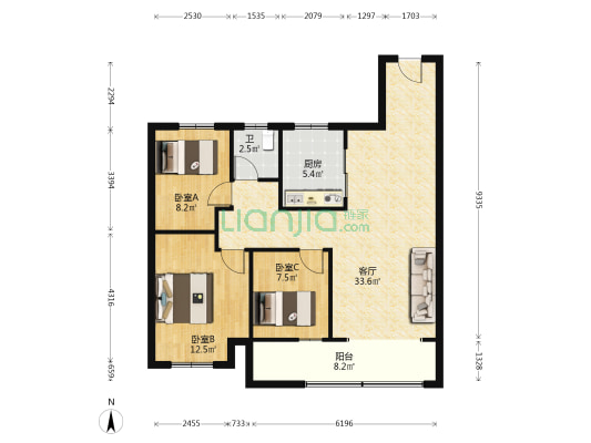 大丰吾悦华府二期 3室1厅1卫 102平方