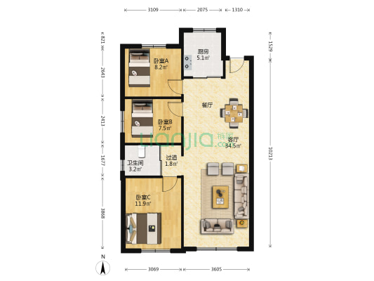 碧桂园桃源 3室1厅1卫 37平方