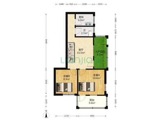 半导体器件厂宿舍 2室1厅1卫 51平方