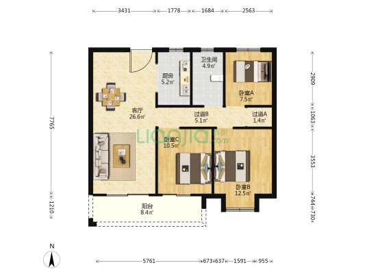 长沙融创城 3室1厅1卫 105平方