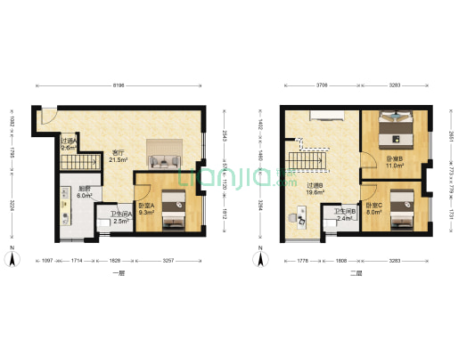 拉特芳斯Ⅰ街区 3室1厅2卫 60平方