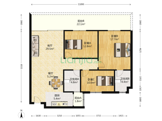 万佳花园 3室2厅2卫 112平方