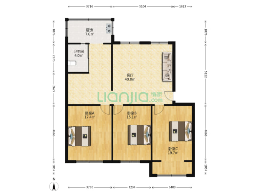 兽大家属楼 3室1厅1卫 129平方