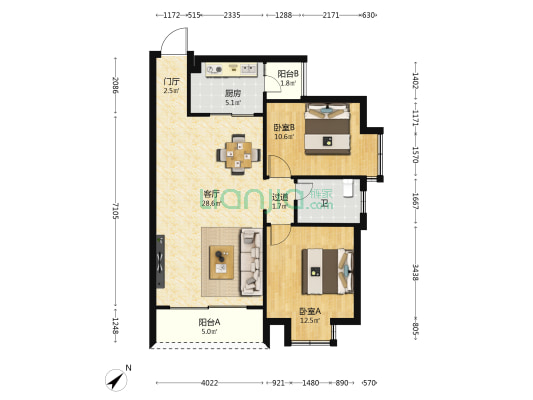 时代家园 2室1厅1卫 90平方