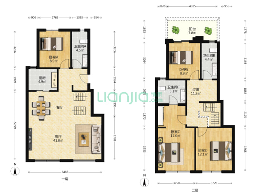 世茂国风宸曦 4室1厅3卫 118平方