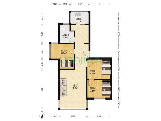 弘扬公寓 3室1厅1卫 75平方
