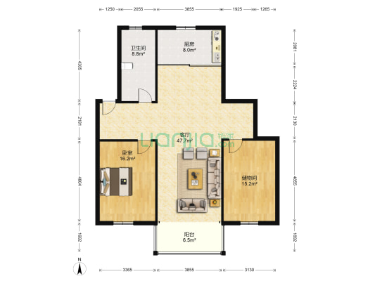 新农花苑 1室1厅1卫 121平方