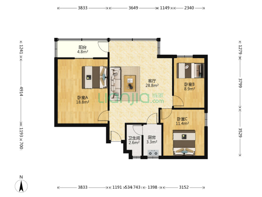 富景居(白云) 3室1厅1卫 90平方