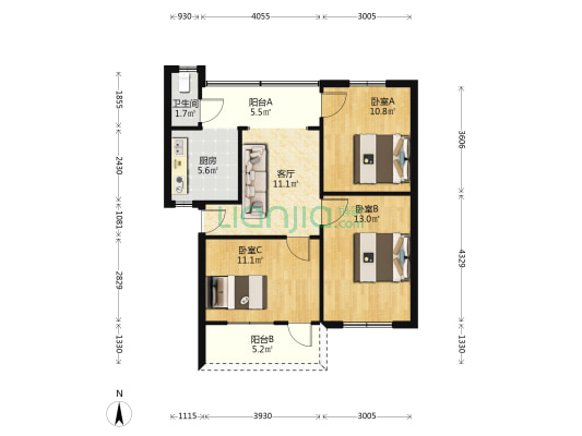 眉医四宿舍 3室1厅1卫 68平方