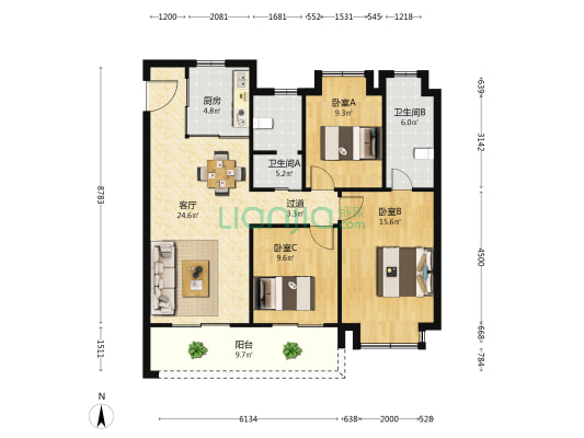 新城光启花苑 3室1厅2卫 118平方