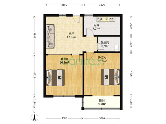 延寿宫路70号 2室1厅1卫 85平方