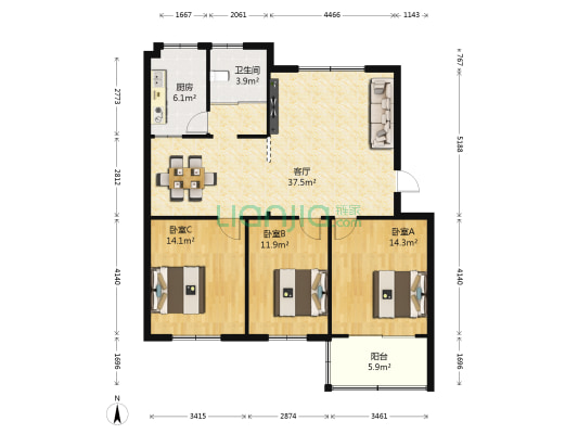 繁荣小学宿舍 3室1厅1卫 108平方