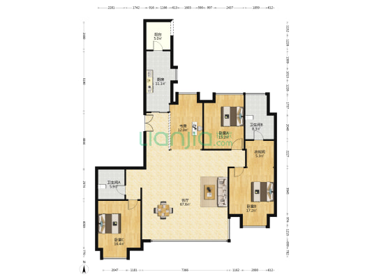 武汉万达御湖汉印 4室1厅2卫 235平方