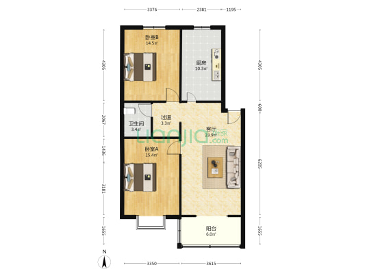 桥苑小区 2室1厅1卫 91平方