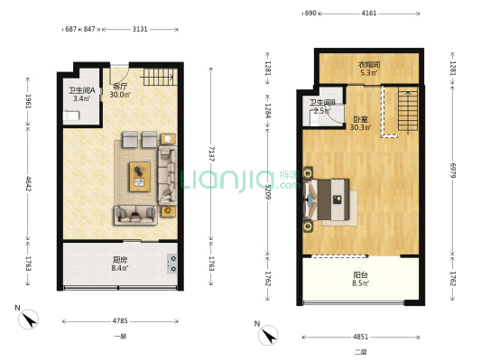 荷里活 1室1厅2卫 45平方