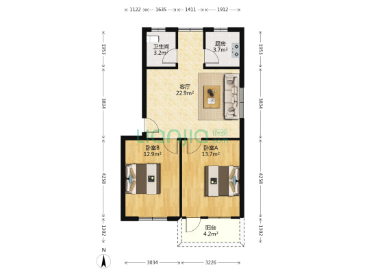 唐山2号小区 2室1厅1卫 73平方