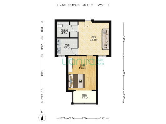 三里河一区1号院 1室1厅1卫 55平方