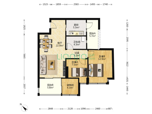 阳光时代·碧云轩 2室1厅1卫 77平方