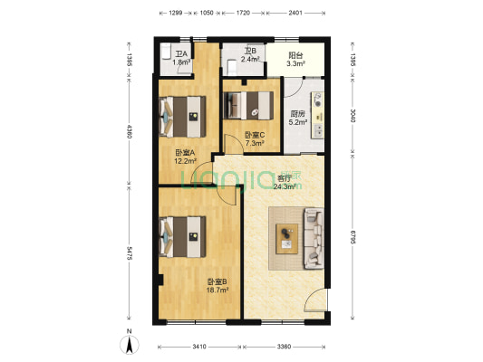 育才一巷 3室1厅2卫 87平方