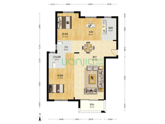 壹品公寓 3室1厅2卫 116平方