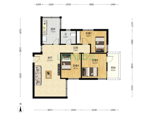 富丽花园 3室1厅1卫 79平方