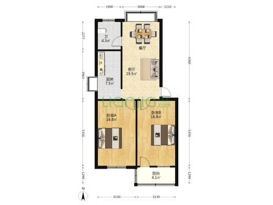古楼街47南-1 2室1厅1卫 86平方