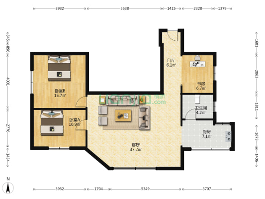 昌茂花园 3室1厅1卫 116平方
